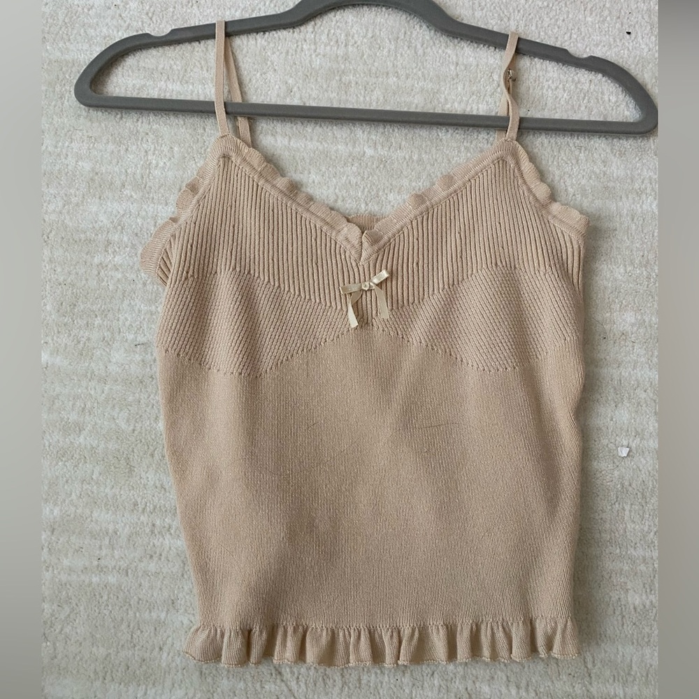 Cream tan knit tank top with bow